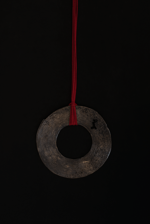 pendant, 2018, bronze, cotton string